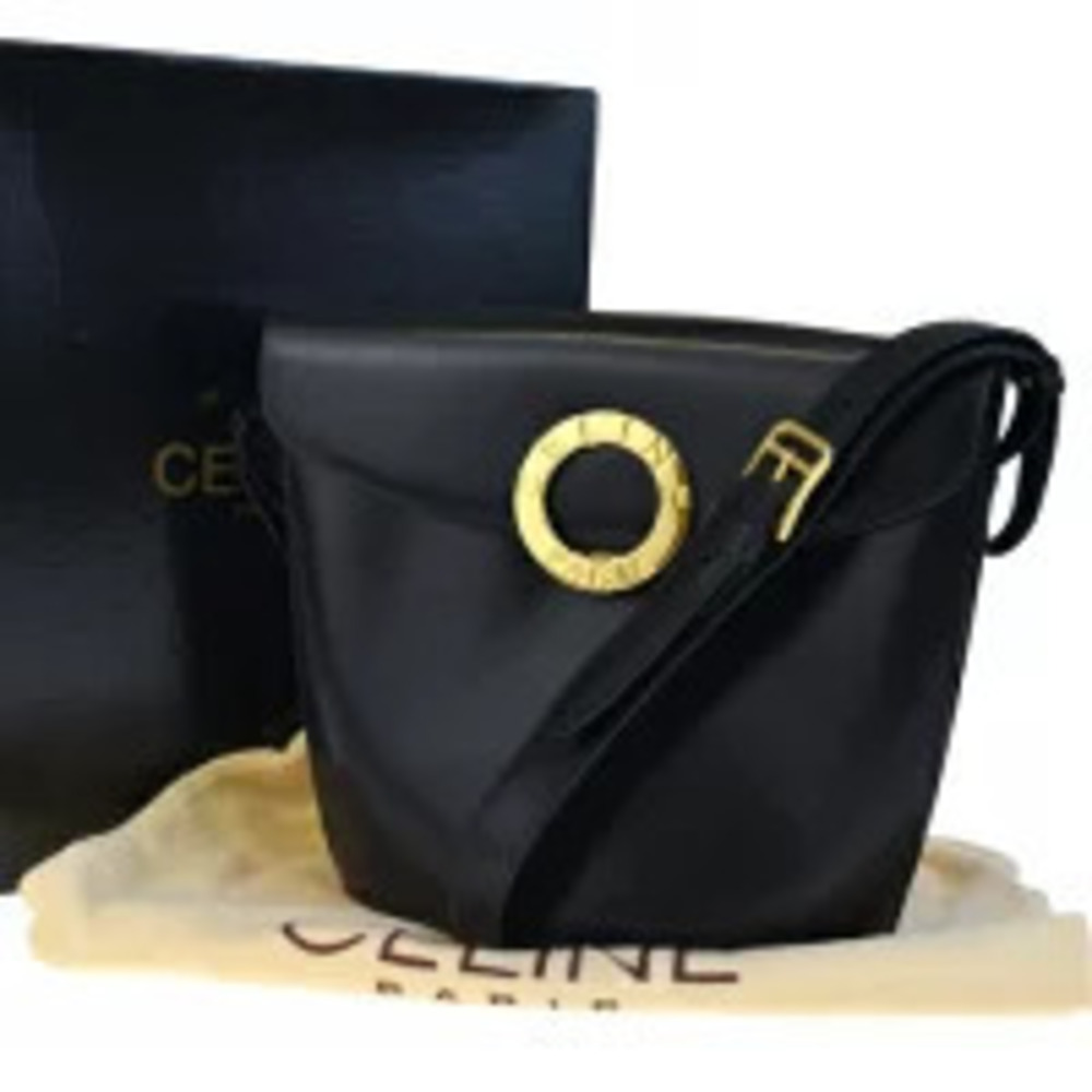 Celine Circle Shoulder Bag Black Leather
